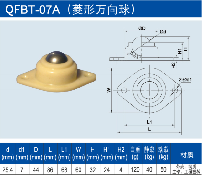 菱形万向球